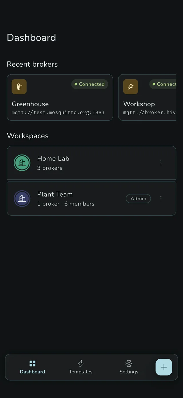 Mqtizer on iPhone showing the same dashboard