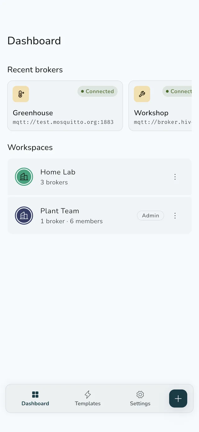 Mqtizer on iPhone showing the same dashboard
