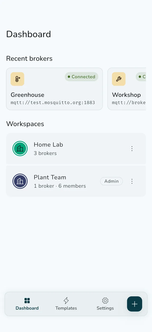 Mqtizer MQTT client on iPhone showing the same dashboard